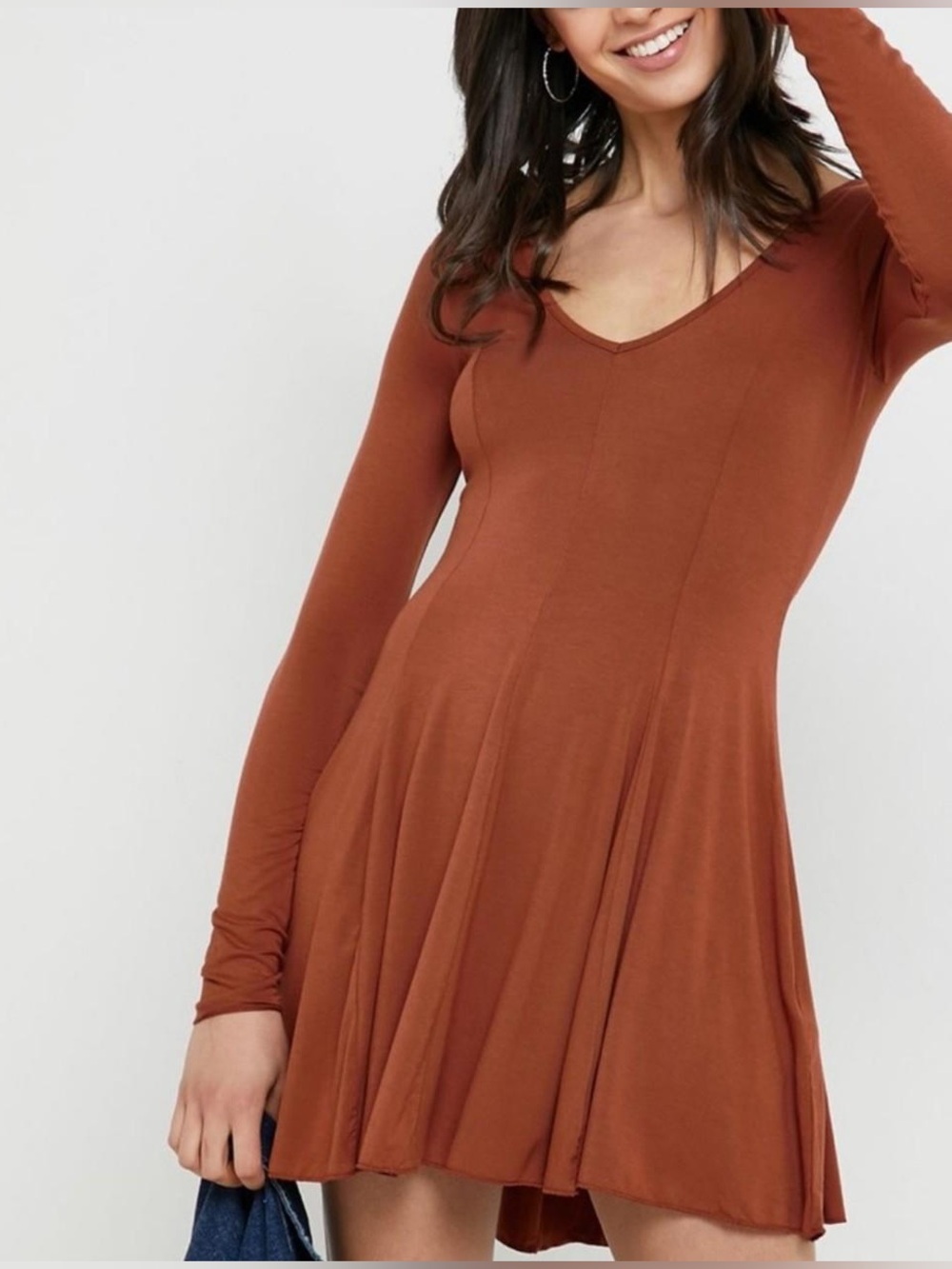 Forever 21 Rust V-Neck Long Sleeve Swing Dress